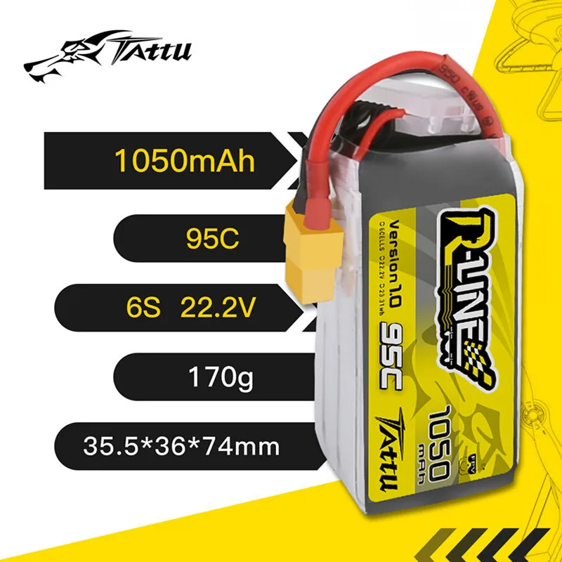 TATTU R-LINE 1.0 22.2V 1050mAh 95C LiPo Battery For RC Helicopter Quadcopter FPV Racing Drone Parts 22.2V Rechargeable BATTERY