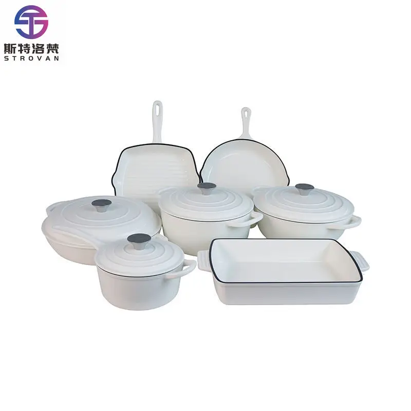 

Kitchen Items Enamel Coated 7 Pieces Pots Sets High Quality Best Set Non Stick Cast Iron Cookware