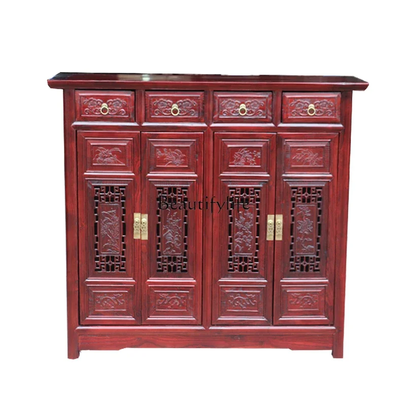 

Antique Solid Wood Furniture Four-Door Four-Bucket Carved Shoe Cabinet Locker in Ming and Qing Dynasties