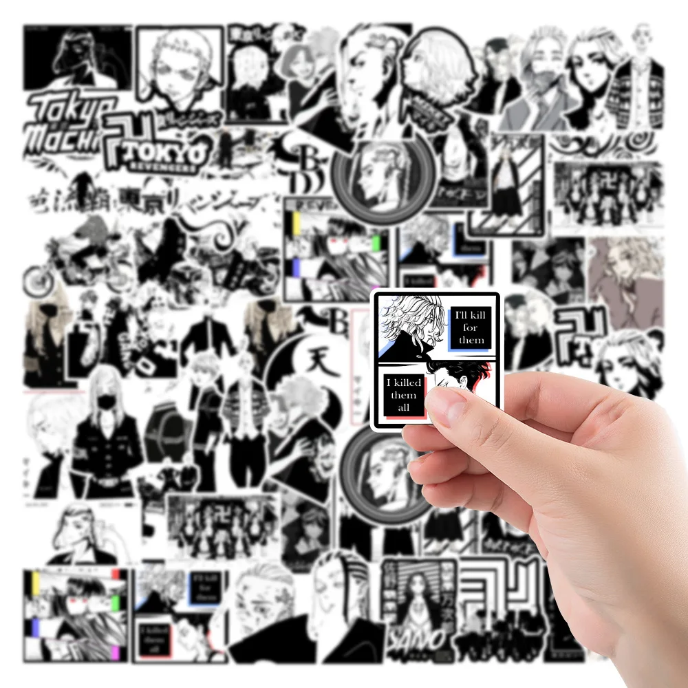 10/30/50pcs Anime Tokyo Revengers Stickers Cool Black and White Graffiti Decals DIY Phone Skateboard Notebook Waterproof Sticker