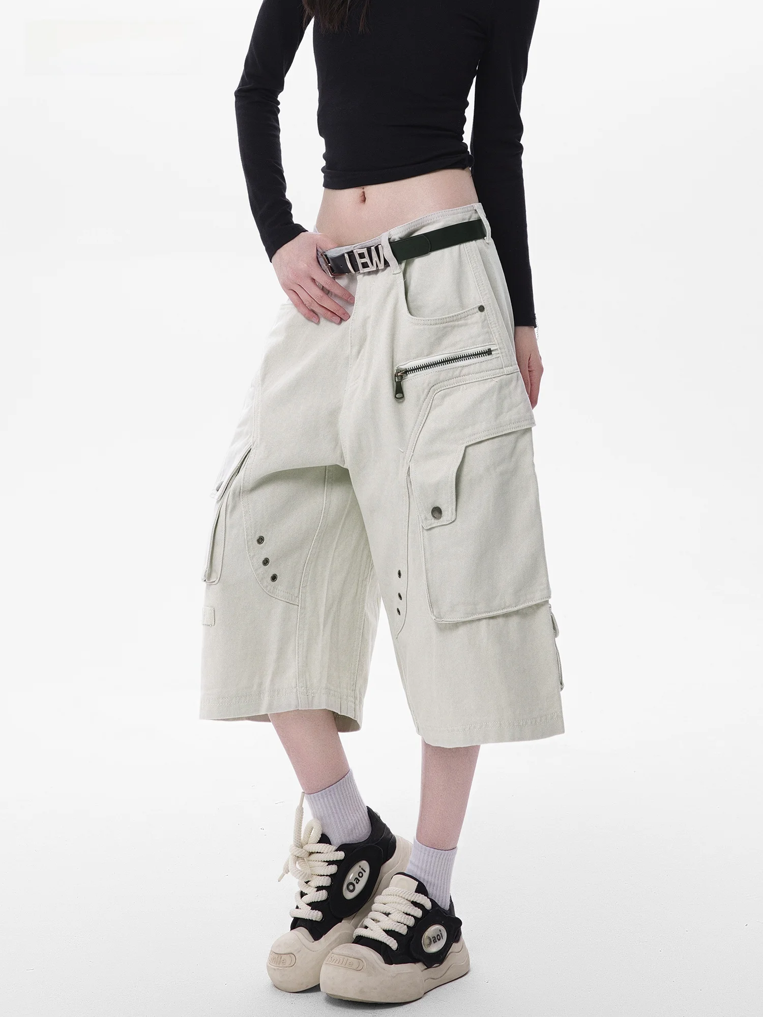 

Женские повседневные джинсовые шорты с широкими штанинами, летняя новинка, дизайн с множеством карманов, свободный крой, брюки-капри, повседневные свободные джинсы