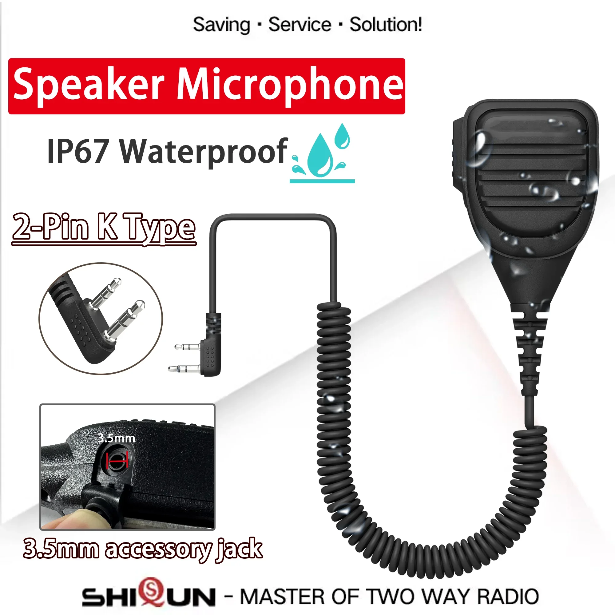 Рация Динамик Микрофон Ручка Микрофон Одиночный PTT 2-контактный тип K Совместим с Baofeng UV-32 5R Quansheng Kenwood TYT Radio