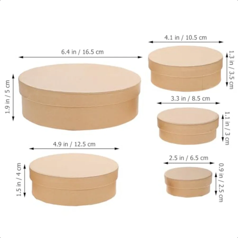 Caixas de presente 5 peças de papel redondo para aninhamento, caixas com tampas, tamanhos variados para artesanato, doces, biscoitos, itens pequenos, decoração de casamento