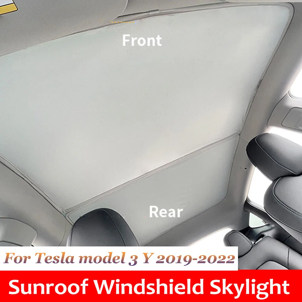 

Front Rear Sunroof Windshield Skylight Split Upgrade Buckle Blind Shading Net Glass Roof Sunshade For Tesla Model 3 Y 2019-2022