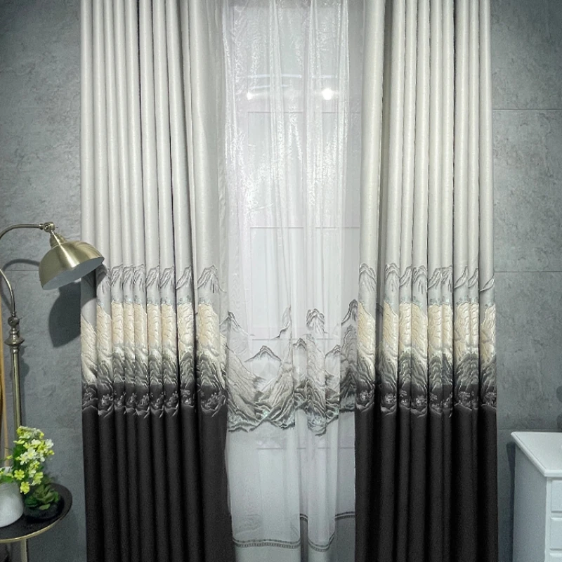 Chinese Curtains for Living Dining Room Bedroom Full Blackout High-grade Landscape Painting Chinese Style