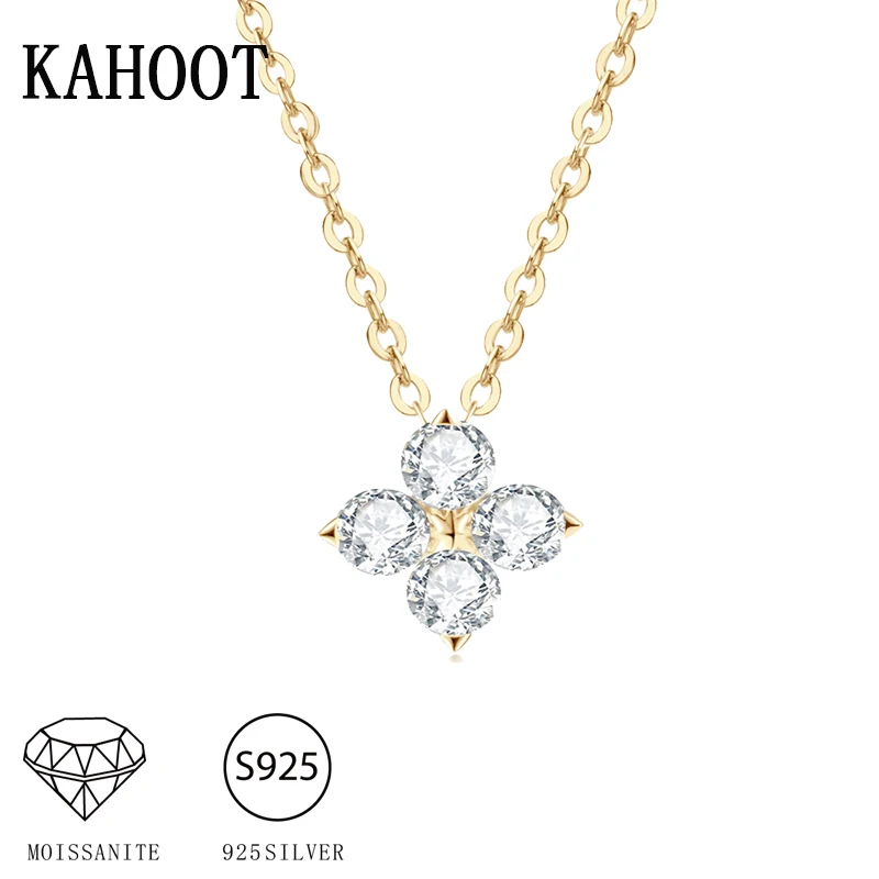 925 Sterling Silver Moissanite Diamond Lucky Four-Leaf Clover Necklace Fashion Trend Temperament Light Luxury Niche Senior Lady