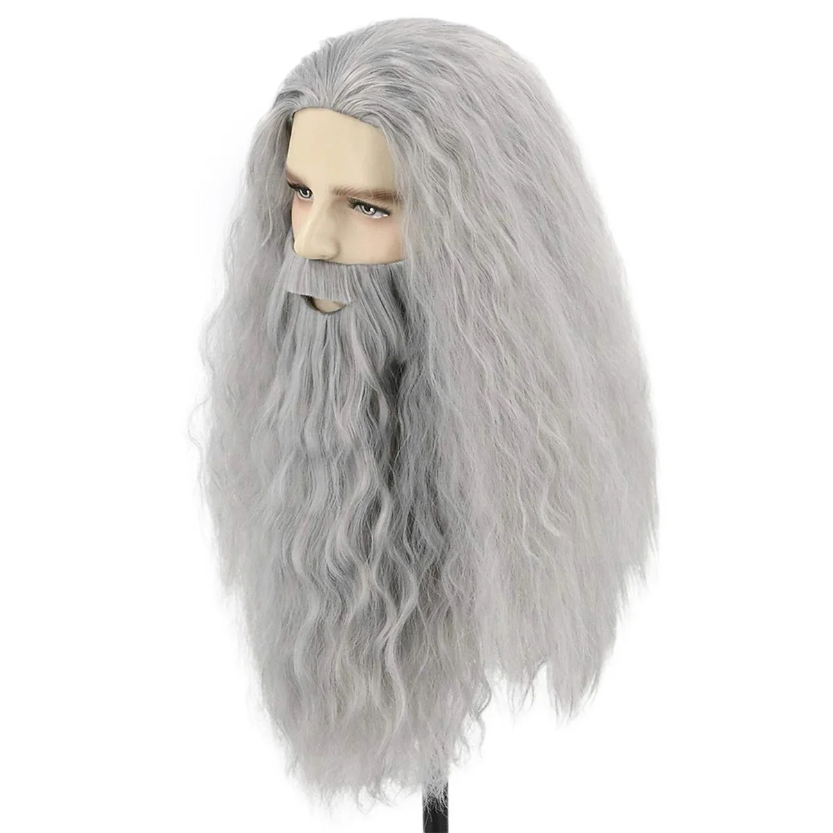 Long Grey Synthetic Wizard Beard Wig Set Halloween Cosplay Costume Party Roleplay Fantasy Disguise Headpiece