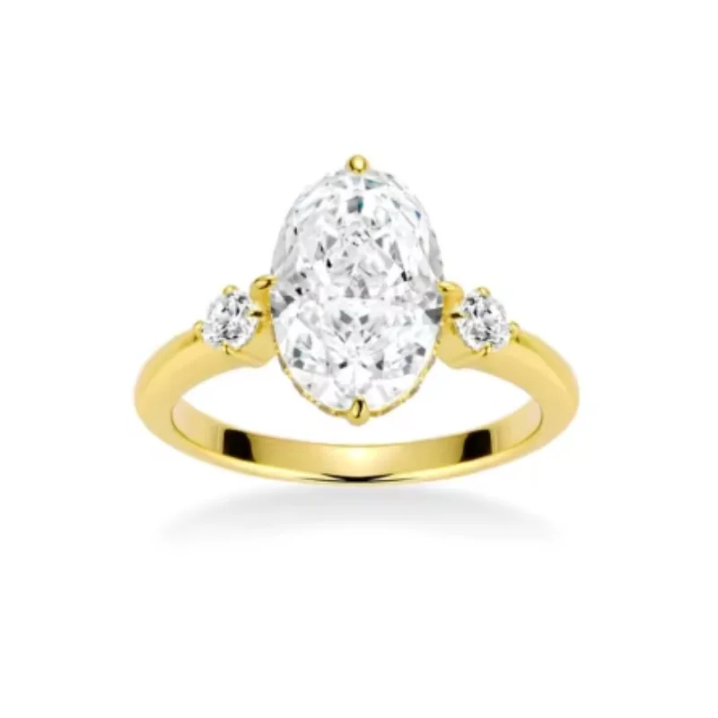 Bellux 925 Silver Synthetic Zircon Rings Yellow Gold Platinum Oval Diamond Pigeon Egg Four Claw Fashion Simple Wedding Ring