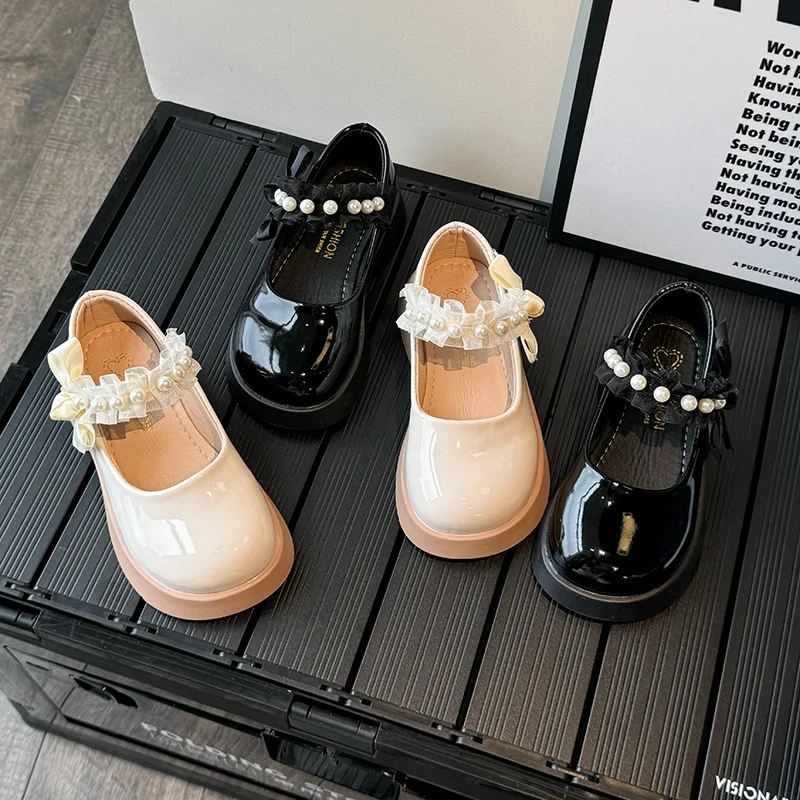 

2025 New Children's Leather Shoes Glossy PU School Girl Shoes Fashion Sweet Kids Princess Soft Bottom Mary Jane Shoes Bowknot