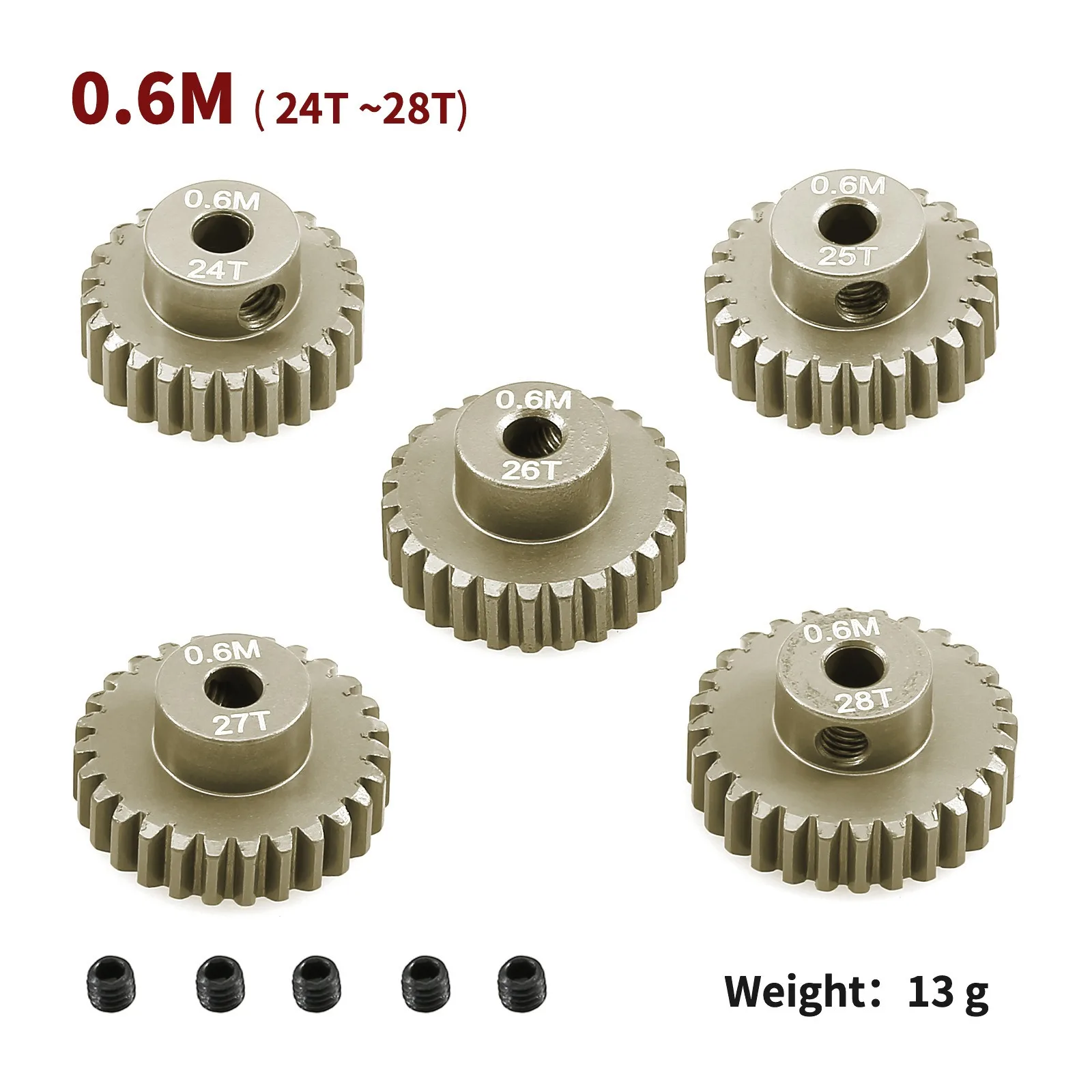 M0.6 3.175mm 13T 15T 17T 18T 20T 22T 24T 28T 30T 33T Aluminum Alloy Metal Pinion Motor Gear For 1/10 RC Model Car