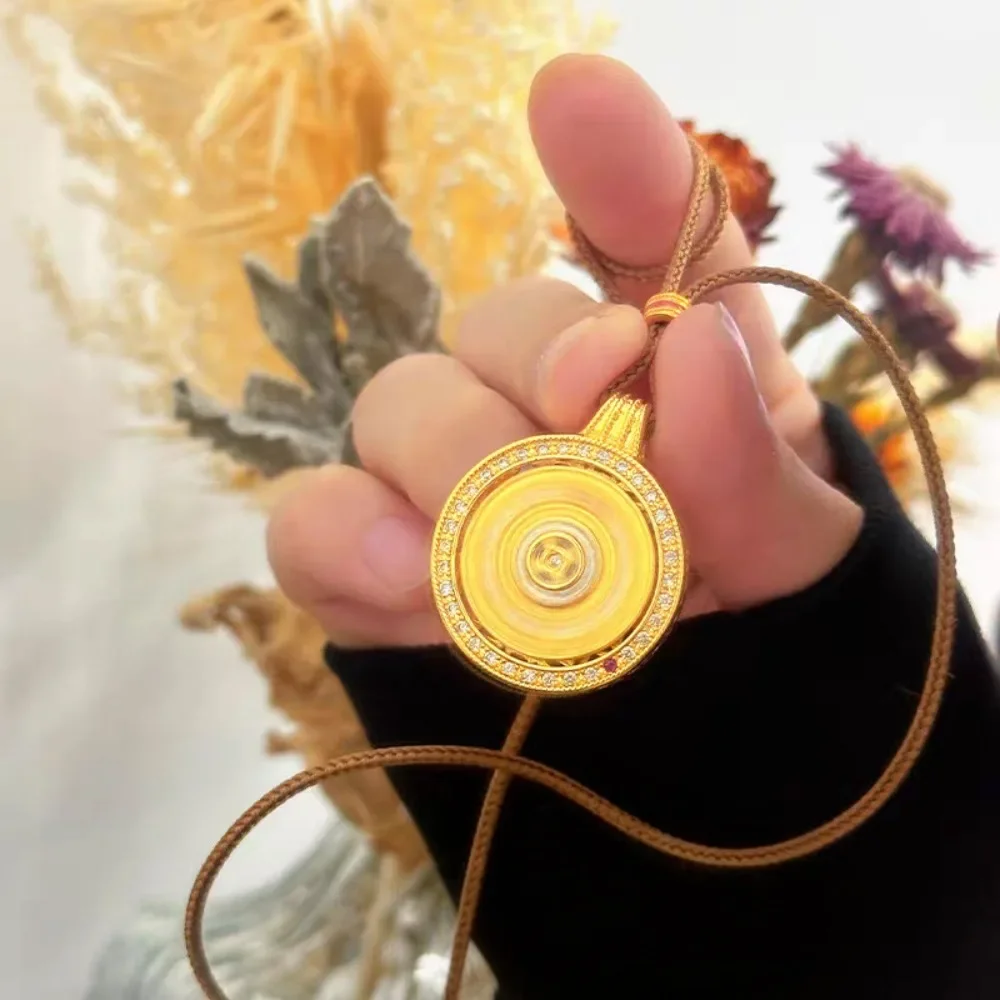 Hollow point drill can rotate copper coin compass pendant female style senior sense 9999gold