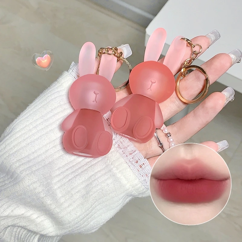 Cute Rabbit Velvet Lip Mud Matte Non Stick Cup Lipstick Keychain Waterproof Lasting Smooth 6 Color Lip Tint Cosmetic Lip Gloss