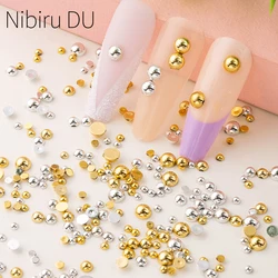 6 griglie oro/argento piatto mezzo tondo perla tipo misto perle Flatback ornamento Nail Art 2mm-12mm perline ABS per accessori fai da te