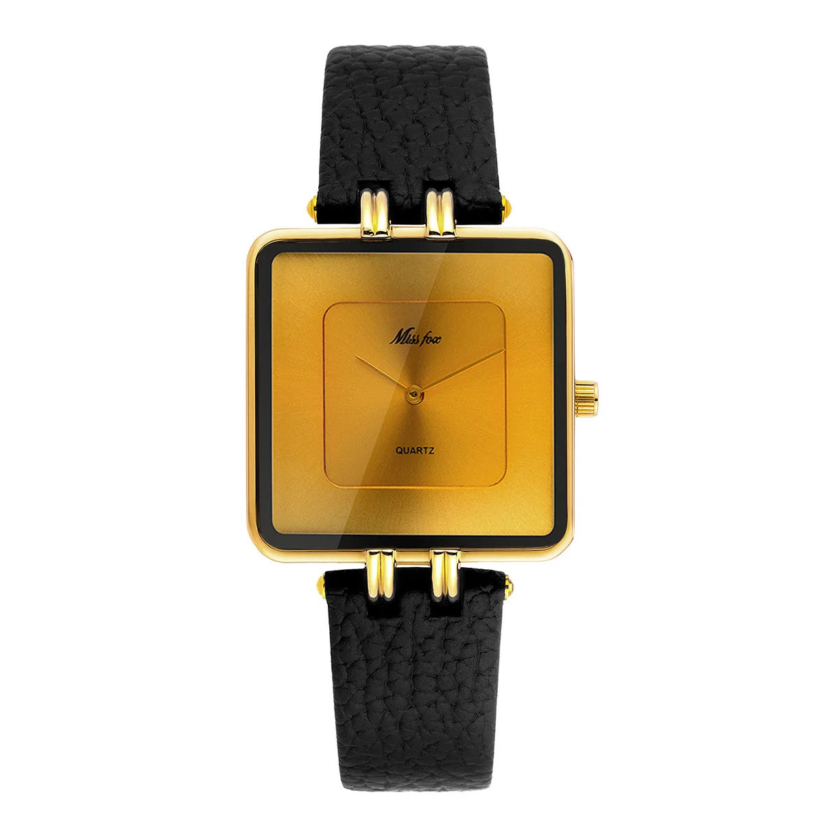 Fashion Middle East Minimalist Quartz Watch for Women with Square Gold Wine Red Dial and Leather Strap