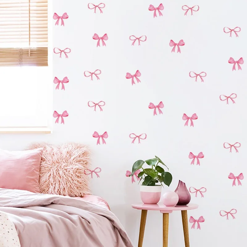 1pcs Creative Personalized Pink Bowknot Stickers for Wardrobe and Bedroom Wall Decoration Emphasize Girly Heart waterptoof decal