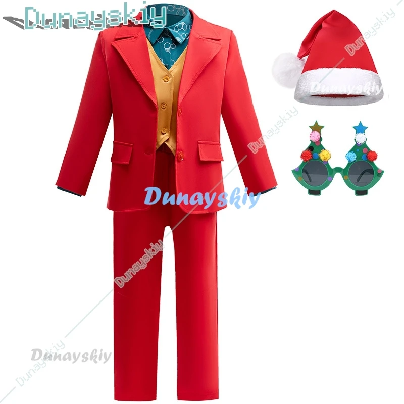 Kid Jokerr Cosplay Costume Red Suit Set Clown Costume For Boy Role Playing Party Halloween Costumes Party