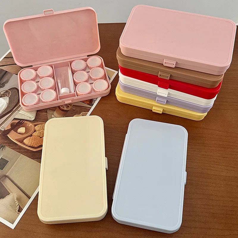 Women's Solid Color DIY Large Capacity Contact Lens Case Colored Contacts Storage Eye Lens Care Partner Container Box