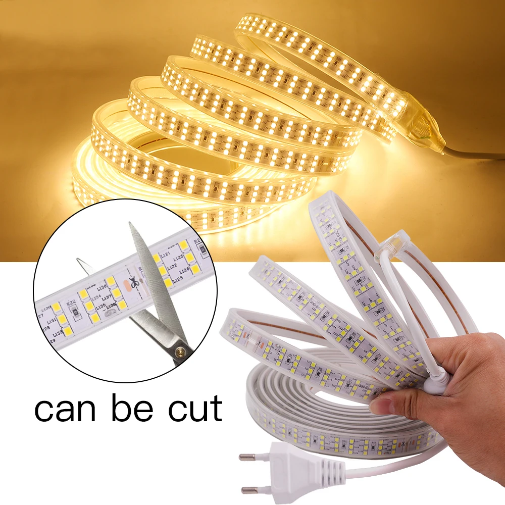 220V 276LEDs/m 2835 LED Strip Light Waterproof Flexible Lamp Super Bright White / Warm Leds Ribbon With Power Rope lights Decor