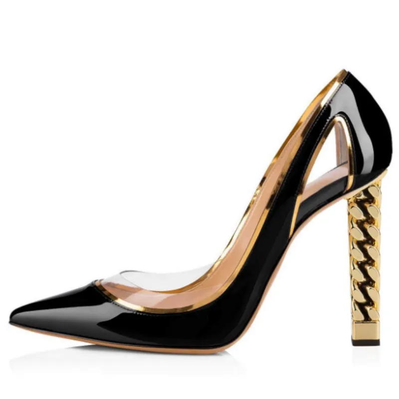 DIZHUANG كعب عالٍ نسائي عصري. حذاء فردي من الجلد الأسود. ارتفاع الكعب حوالي 11 سم. أحذية مدببة. حذاء كعب مربع. #3