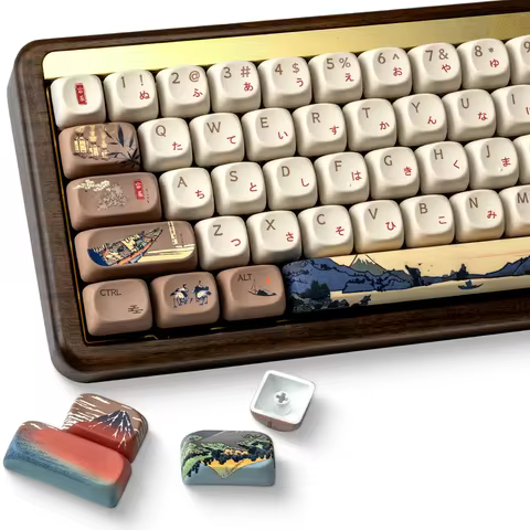 XVX MOA Keycaps Brown Japanese Painting Keycaps Dye-sub PBT Custom Keyboard Keycaps 75 Percent 140 Keys Illustration Key Cap