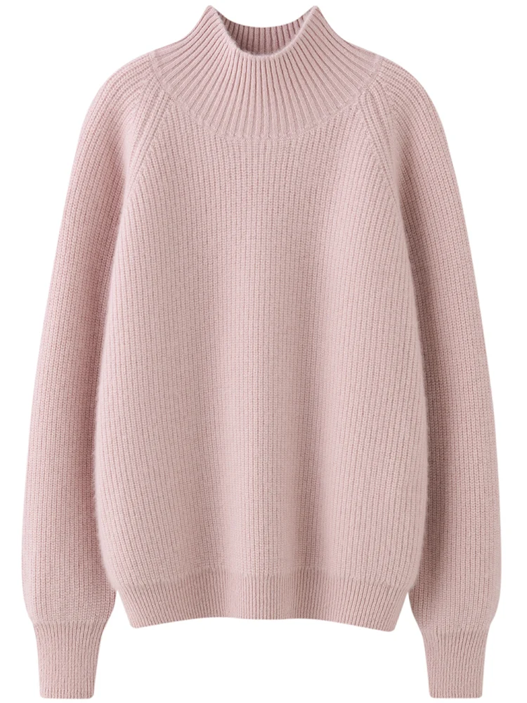 

Loose Cashmere Sweater Women's Mock Neck Pullovers Autumn Winter 100% Cashmere Knitwear Simple Thick Trend Knitting Clothing