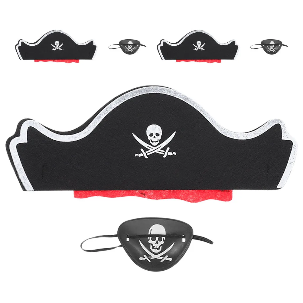 6Pcs Piraten Kostüm Hut Augenklappen Set Halloween Party Cosplay Piraten Zubehör Kinder Klassische Kostüm Kappe Filz Augenklappen