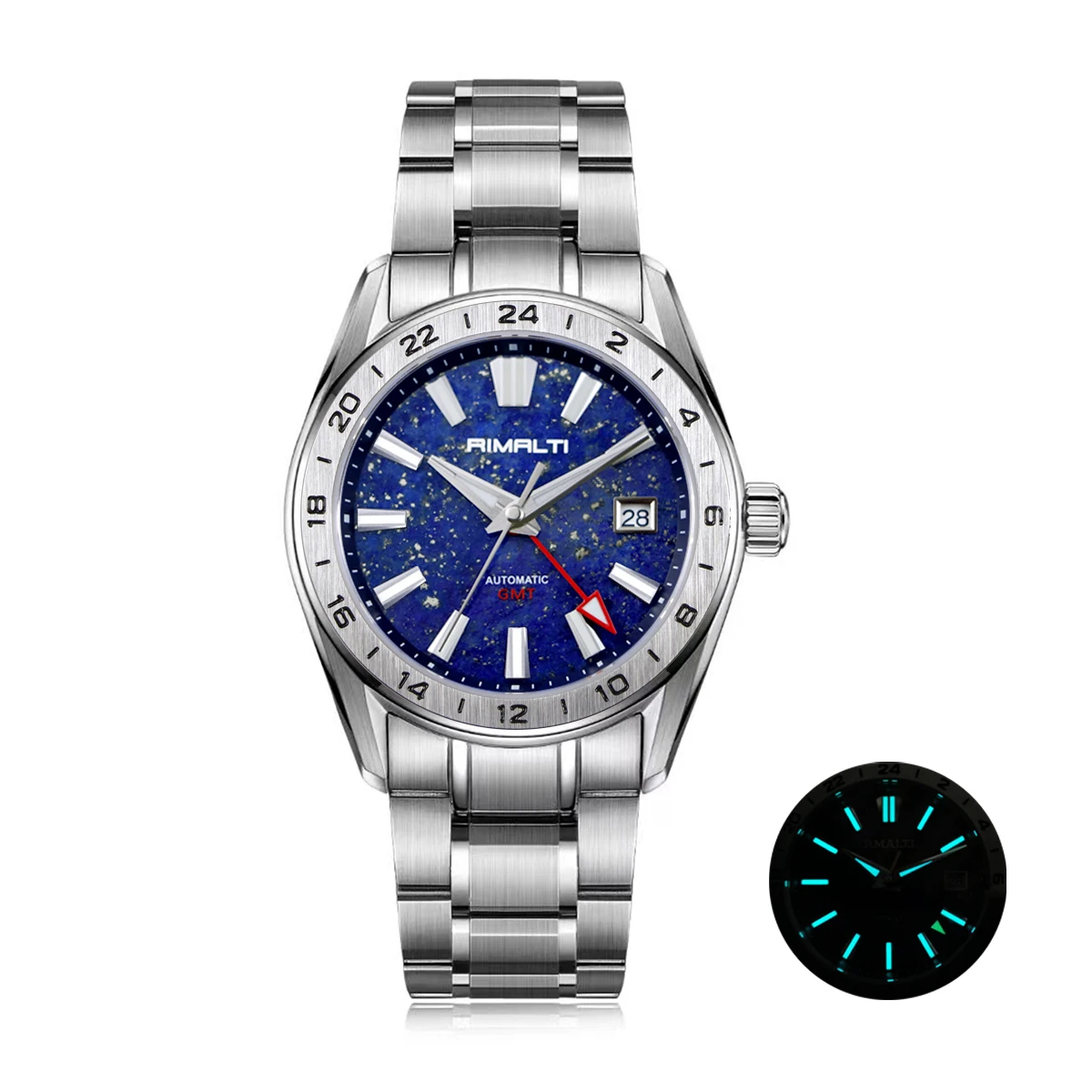 RIMALTI 40MM New Turquoise Lapis Blue Stone Dial Automatic Mechanical Luxury Classic Business Sapphire 10Bar NH35