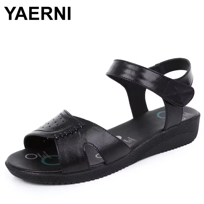 

2025 New Summer Women Genuine Leather Sandals Flat Wedges Soft Sole Comfortable Sandals Large Size Casual Shoes Woman Sandals