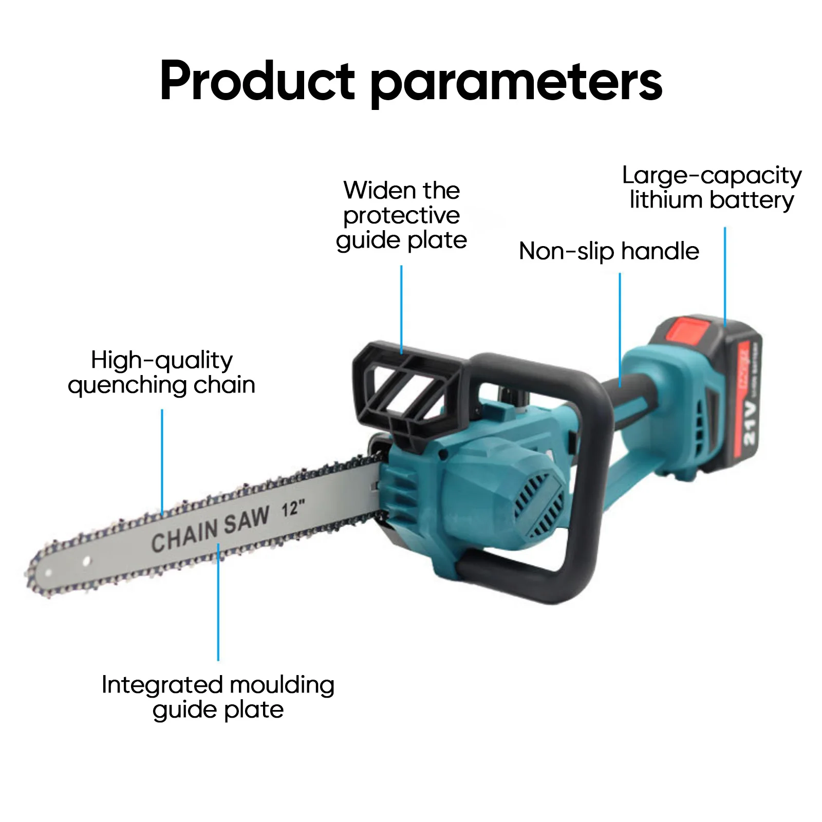 1500W Bürstenlose 12-Zoll-Elektrokettensäge, kabellos, für Holzbearbeitung, Handwerkzeug, Gartenwerkzeug, kompatibel mit Makita 18V Akku – Detail 10