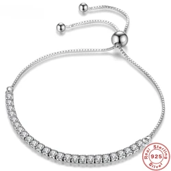 Noble hot-pulsera de plata de ley 925 para mujer, cadena de cristal de tenis de circón elegante, amor, compromiso, boda, glamour, moda