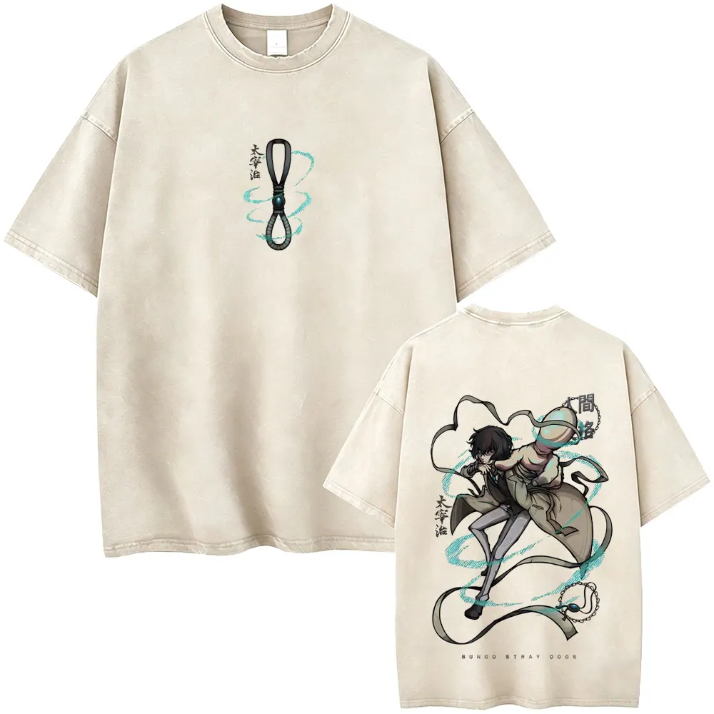 

Washed Vintage Anime Bungo Stray Dogs Dazai Osamu Merch T Shirts Men Women Casual Retro Cotton T-shirt Male Oversized T-shirts