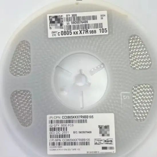 1UF 105  0805 10% 50V /25V  capacitor 3000PCS/REEL CC0805KKX7R9B105 0805B105K250NT  0805B105K500 Original and spot inventory