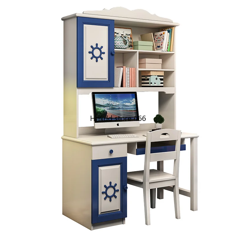 

Children's desk bookshelf combination all solid wood home