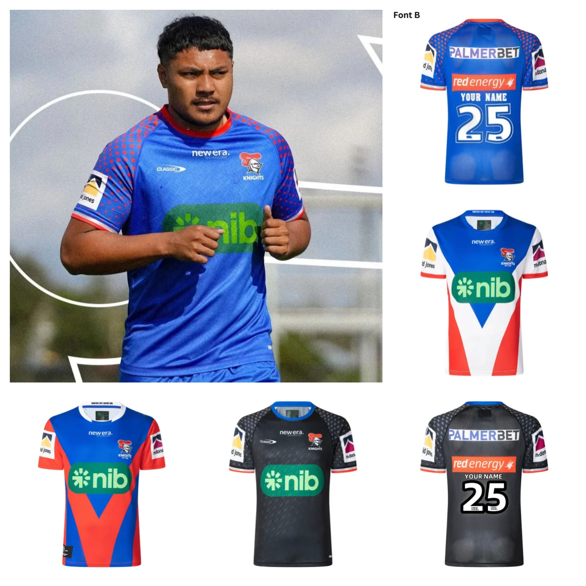 Newcastle Knights 2025 Home/Away/Pro Training Jersey Sizes; S-5XL