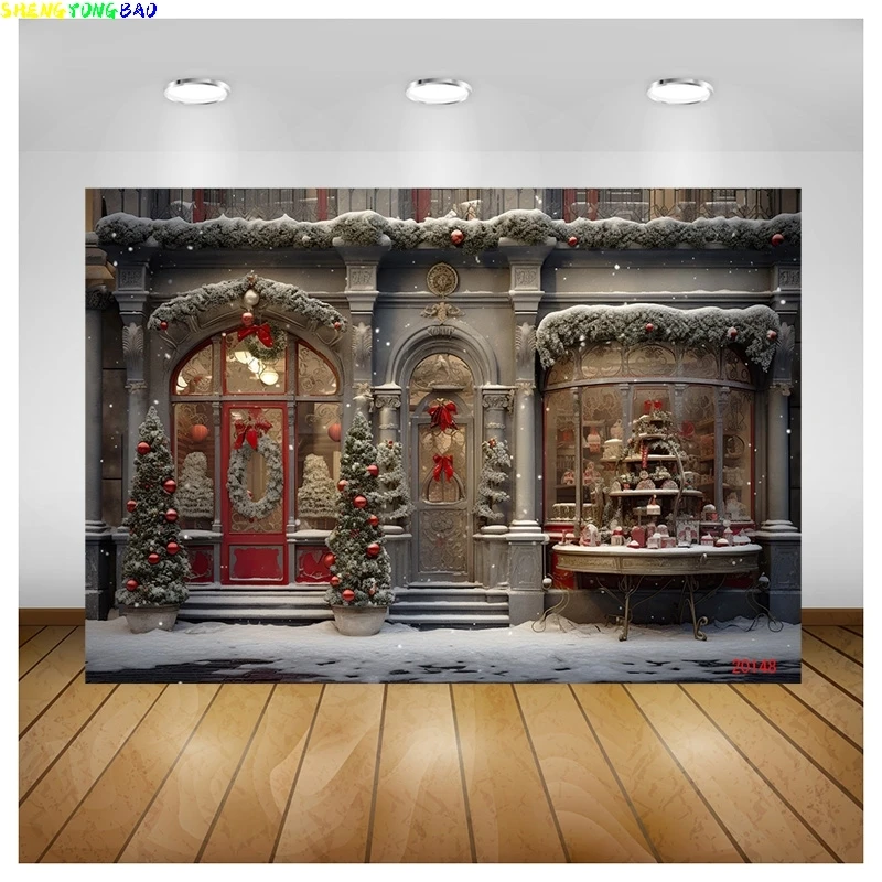 

Vinyl Custom Christmas Day Fireplace Photography Backdrops New Year Candy Chimneys Store Ball Window Studio Background WW-77