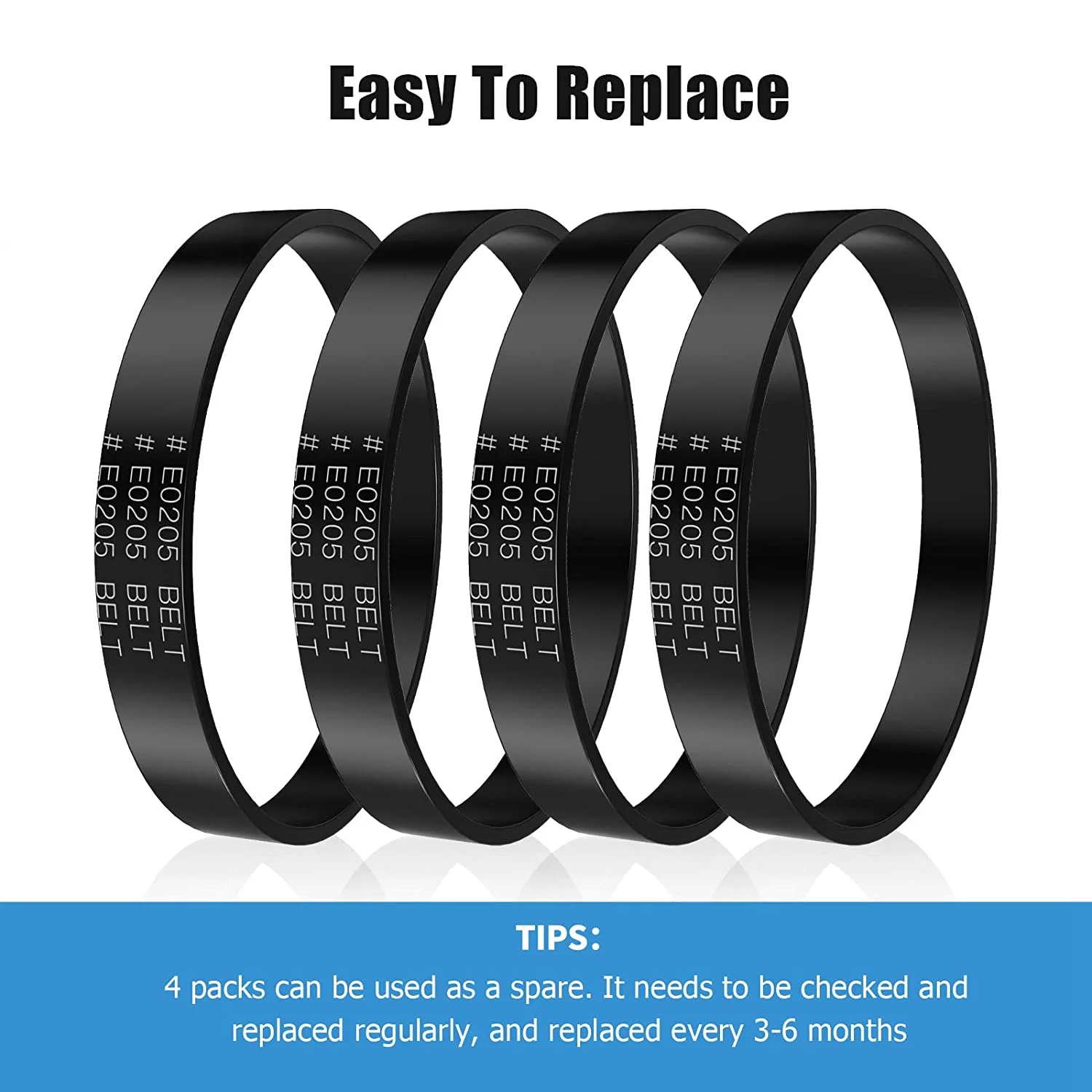 L65A 4 Pack Replacement E0205 Vacuum Belt for Eureka PowerSpeed Lightweight Vacuum Cleaner Belt Parts for Eureka Model NEU180