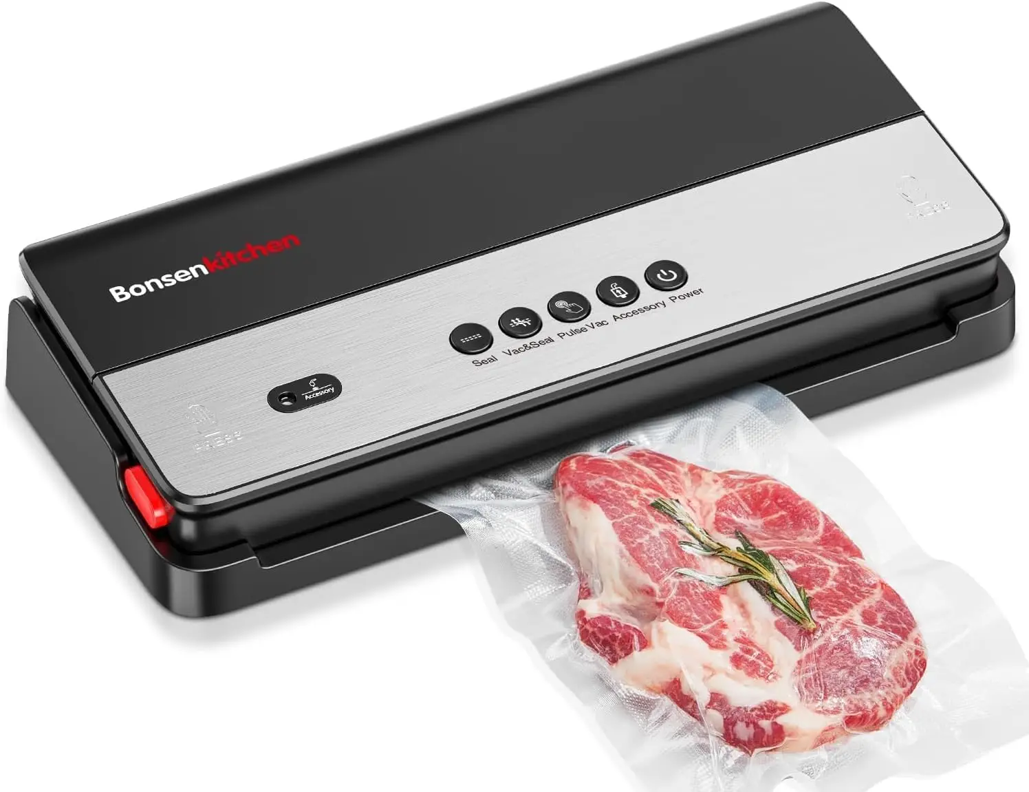 

Vacuum Sealer, Multi-Functional Food Sealer Machine with 1 Roll Bag+ 5 Bags, Bag Storage | Built-in Cutter, Black （Red）
