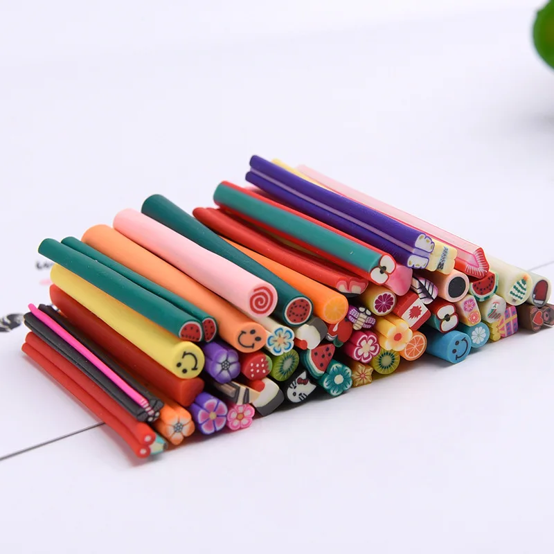 50Pcs Random Mixed Polymer Clay 3D Nail Art Canes Stick Rods Stickers Nail Tips Rhinestone Decoration Accessories Beauty Tools