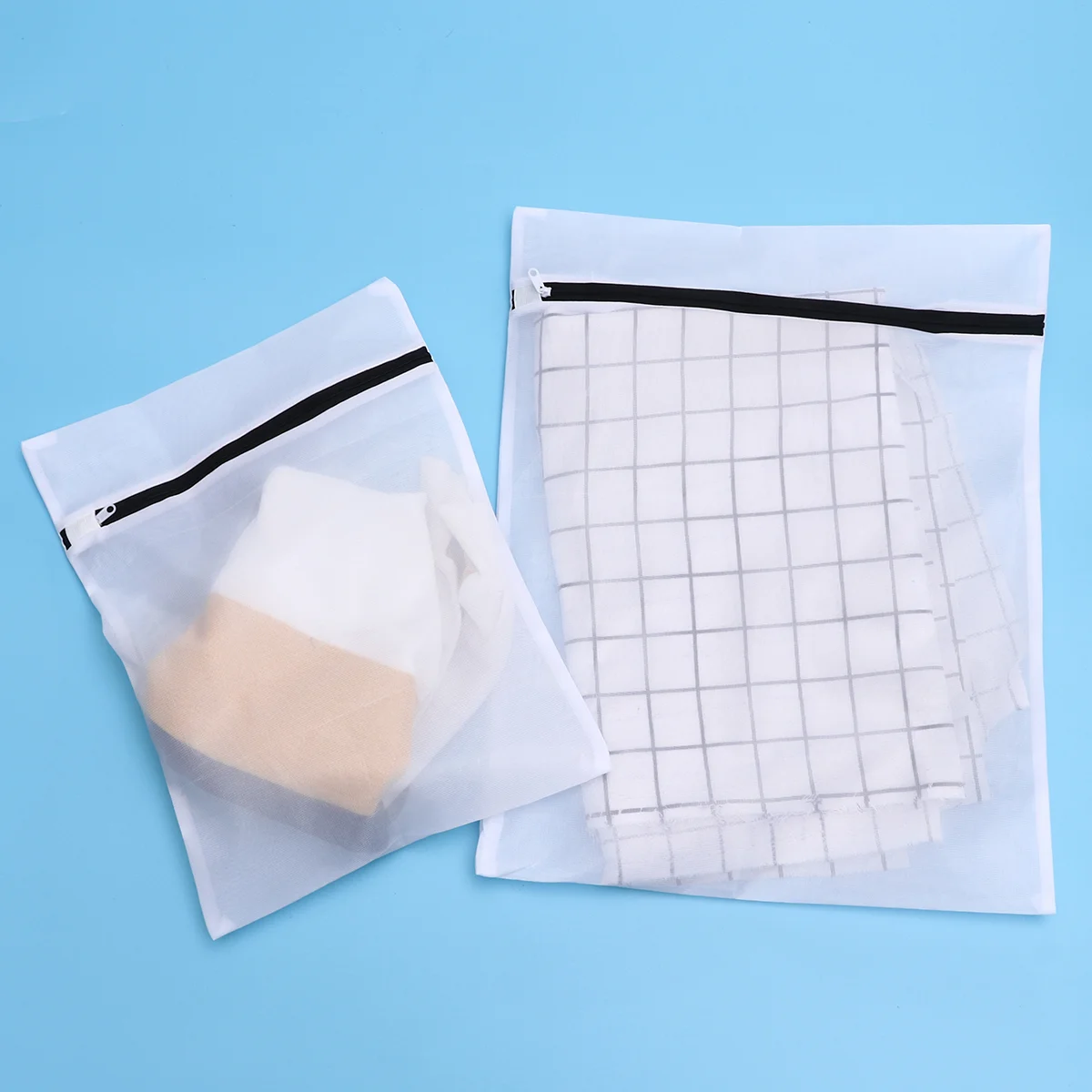 

6PCS Fine Mesh Laundry Bag Sets Polyester Underwear Washing Bags Clothes Protection Zipper Pouches (White)