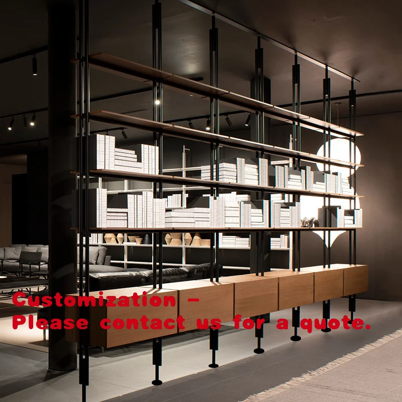 

Customize.Italian Style Iron Art Bookshelf Floor-standing Solid Wood Bookcase Minimalist Bookshelf Living Room Partition Shelf F