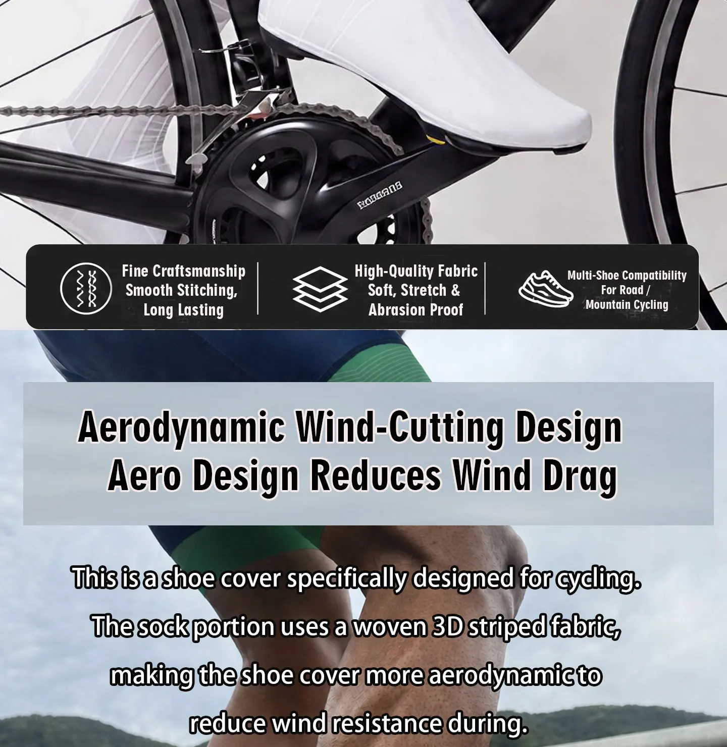 Aero Aerodynamische, ultraleichte, gewebte Fahrradschuhüberzüge, wind- und wasserdicht, für Rennräder, professionelle Team-Zeitfahrräder, verbesserte Fahrradausrüstung für Herren und Damen, Dh-S02 – Detail 2