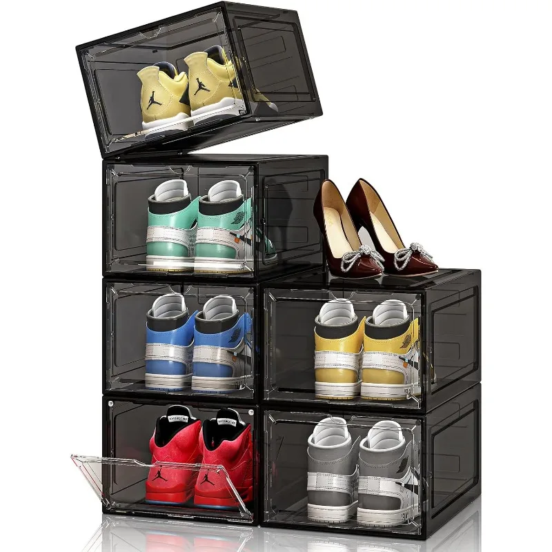

Boxes XXL Clear Plastic Stackable 6 Pack Shoe Storage Organizer for Closet/Entryway, Drop front Shoe Box with Magnetic Door