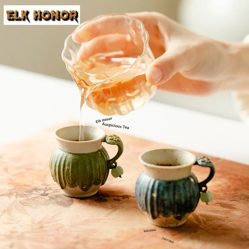 45ml Glutinous Rice Glaze Handle Teacup Antique Tea Bowl Cup for Tea Tea-tasting Meditation Cup Chazhan Master Cups Drinkware