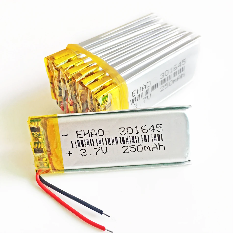 10 PCS 3.7V 250mAh Lithium Polymer LiPo Rechargeable Battery 301645 For Handheld GPS Navigator Mp3 bluetooth LED light 3*16*45mm