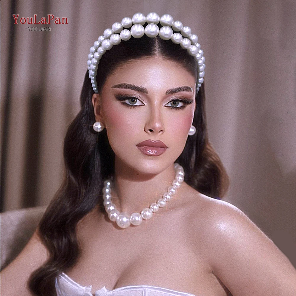 YouLaPan Oversize Large White Color Pearl Headband Full Pearl Women Hair Band Crown Trendy Bridal Headwear Hair Accessorie HP727