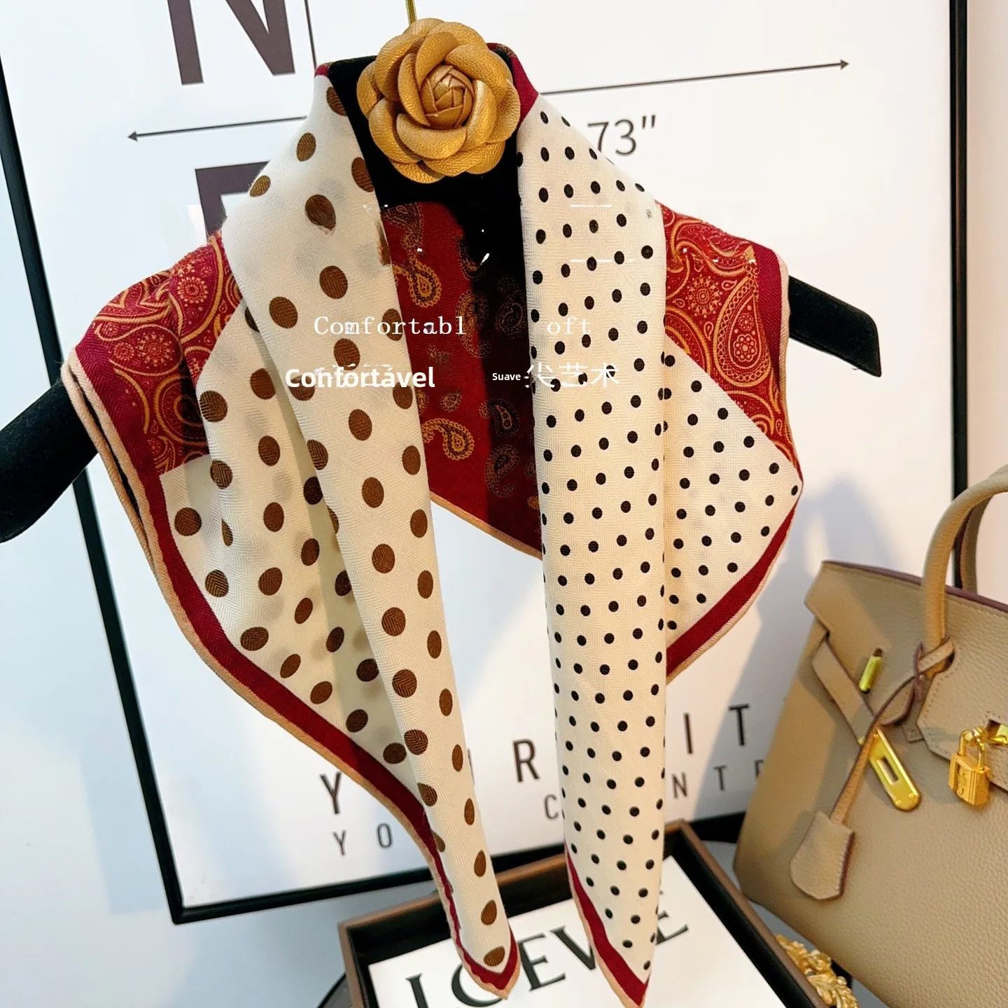 retro-polka-dot-cashew-nut-silk-wool-square-scarf-women's-four-seasons-versatile-high-end-feeling-shawl-silk-scarf-women