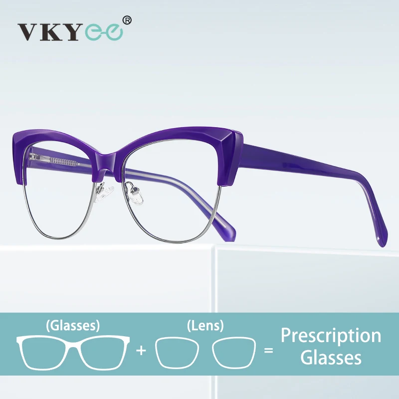 VICKY Simple Large Frame Geometric Cat-eye Fashion Design Anti-Blue Light Myopic Customizable Prescription Glasses Women PFD2181