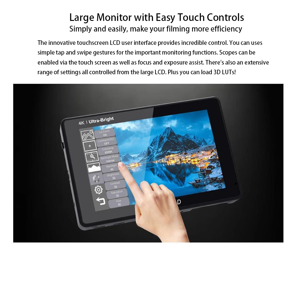 FEELWORLD Portable Monitor HDMI LUT7 pro 7 Inch 2200nits 3D LUT DSLR Director AC Monitor F970 External Power