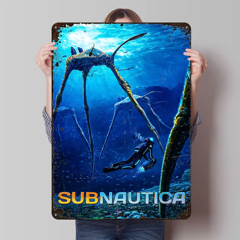 Subnautica Spiel Blechposter Individualisierte Wandkunst Retro Vintage Metallschilder für Fans Zimmer Heimdekorationen Garagendekoration Gaming