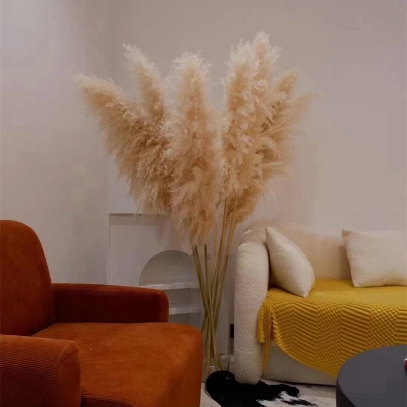 120cm Pampas Grass Large Tall Fluffy Pampas Dried Flowers Boho Decor Planta for Vase Home Wedding Decor Flower Arrangement